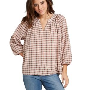UNIVERSAL THREAD PLAID BROWN MULTI LONG SLEEVE V NECK LARGE